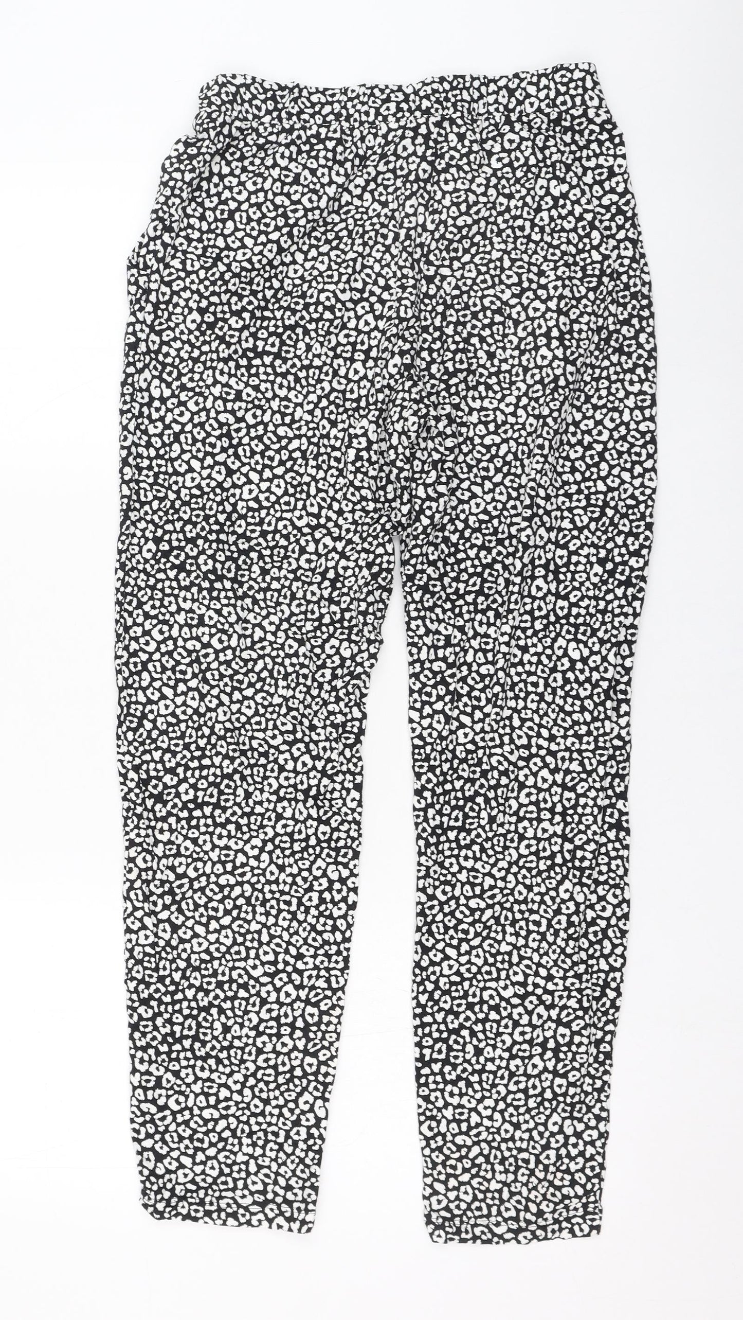 Marks and Spencer Womens Black Animal Print Viscose Carrot Trousers Size 6 L26 in Regular