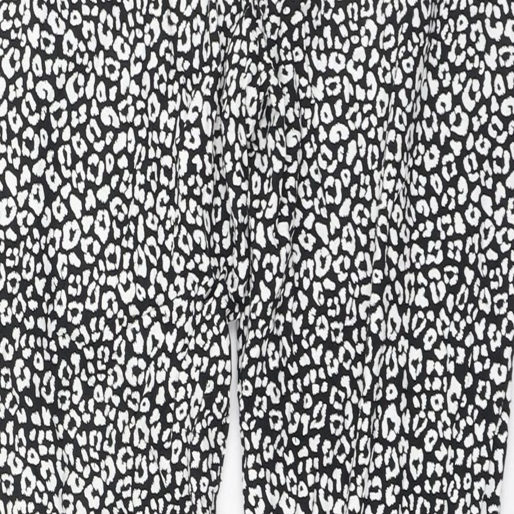 Marks and Spencer Womens Black Animal Print Viscose Carrot Trousers Size 6 L26 in Regular