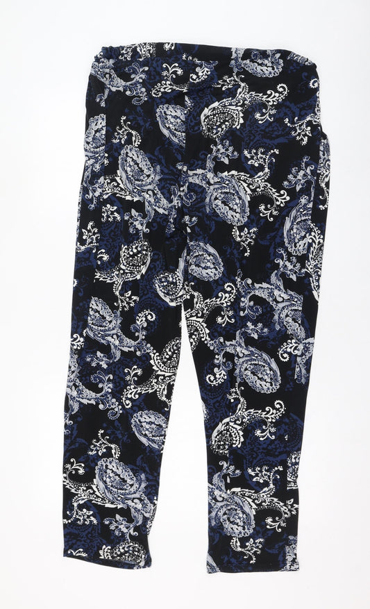 Wallis Womens Black Paisley Polyester Carrot Trousers Size 16 L28 in Regular