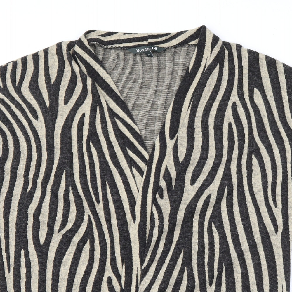 Bonmarché Womens Black V-Neck Geometric Polyester Cardigan Jumper Size 14