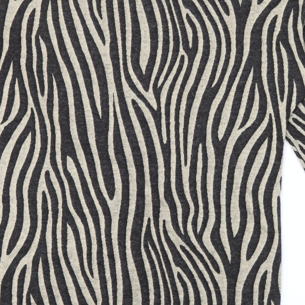 Bonmarché Womens Black V-Neck Geometric Polyester Cardigan Jumper Size 14