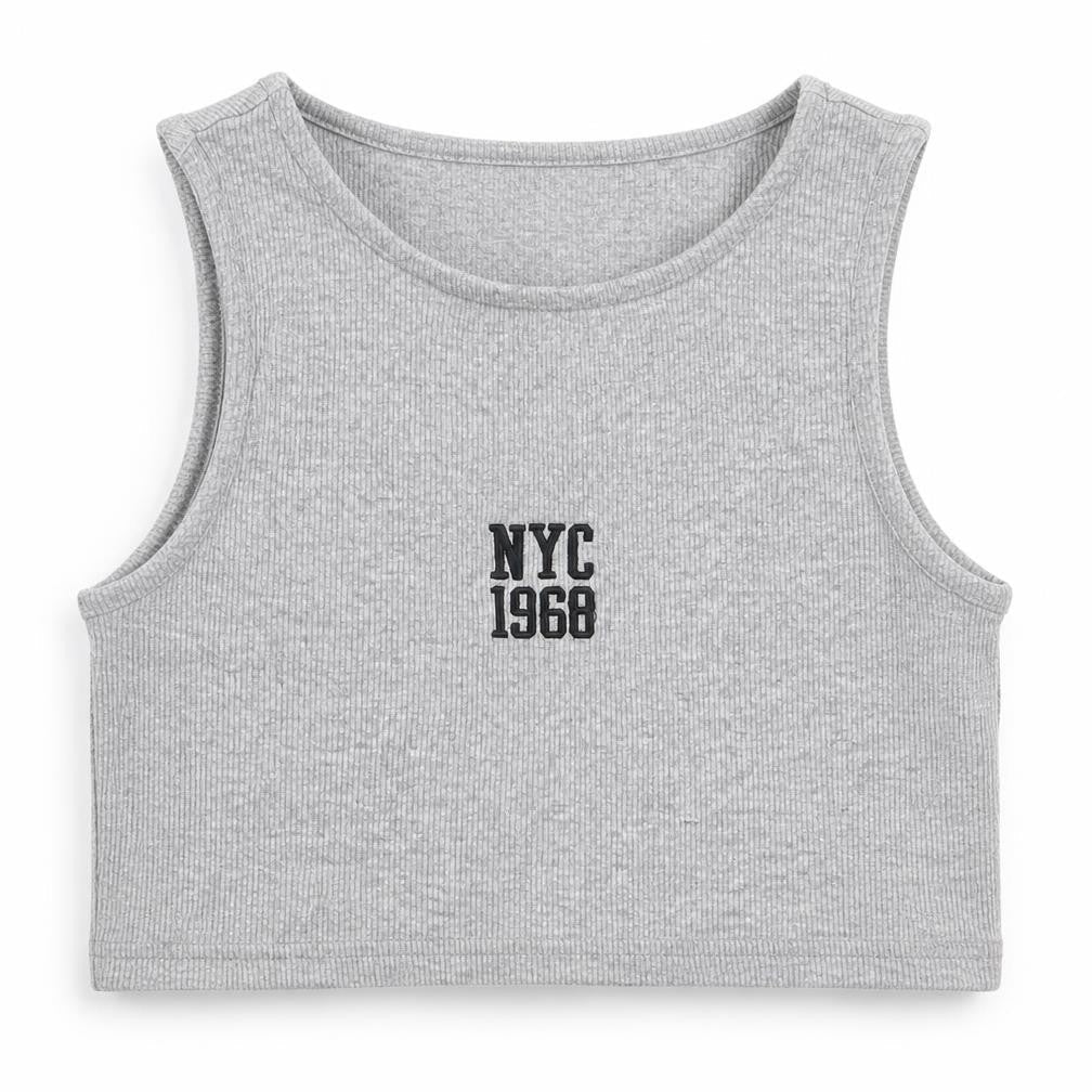 Primark Girls Grey  Cotton Cropped Tank Size 9-10 Years Round Neck Pullover