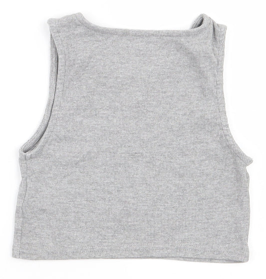 Primark Girls Grey  Cotton Cropped Tank Size 9-10 Years Round Neck Pullover