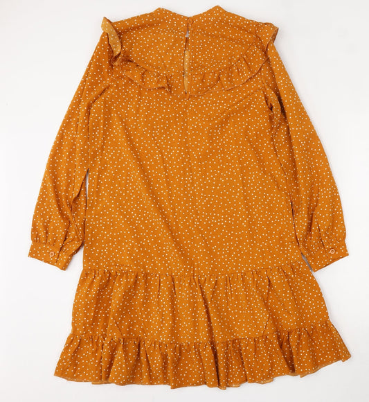 SheIn Womens Orange Polka Dot Polyester Trapeze & Swing  Size M  Round Neck Hook & Eye