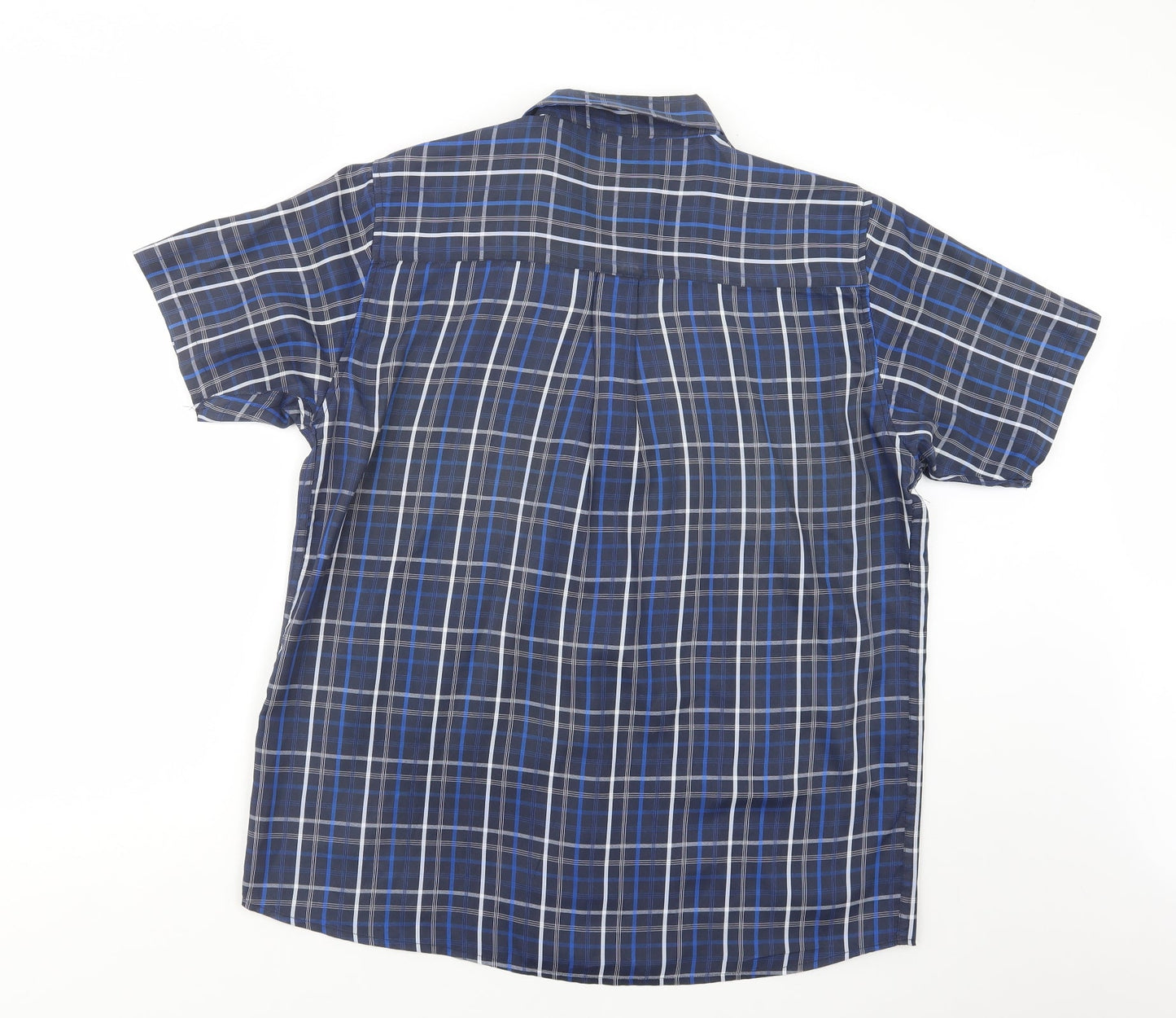 Originals Mens Blue Plaid Polyester  Button-Up Size M Collared Button