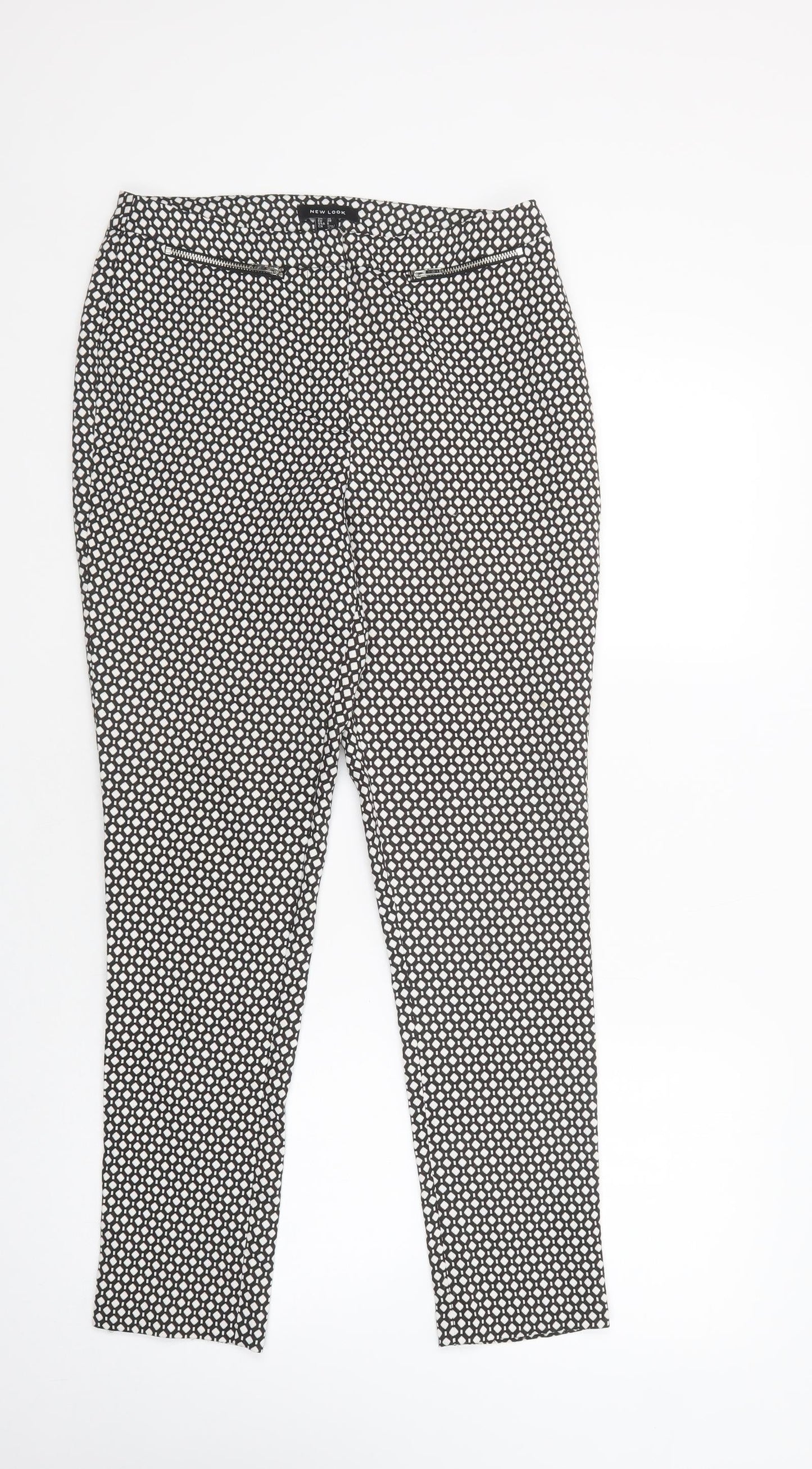 New Look Womens Black Geometric Polyester Dress Pants Trousers Size 10 L27 in Regular Button