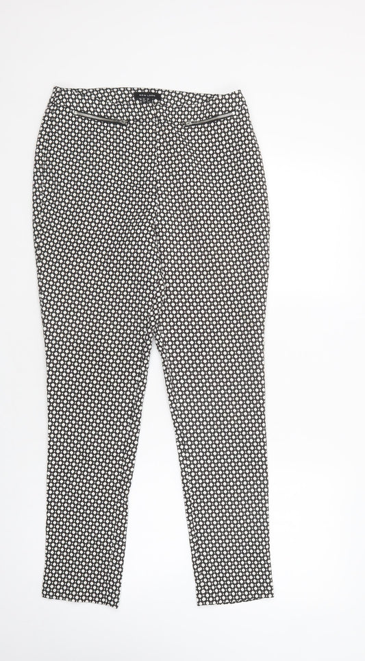 New Look Womens Black Geometric Polyester Dress Pants Trousers Size 10 L27 in Regular Button