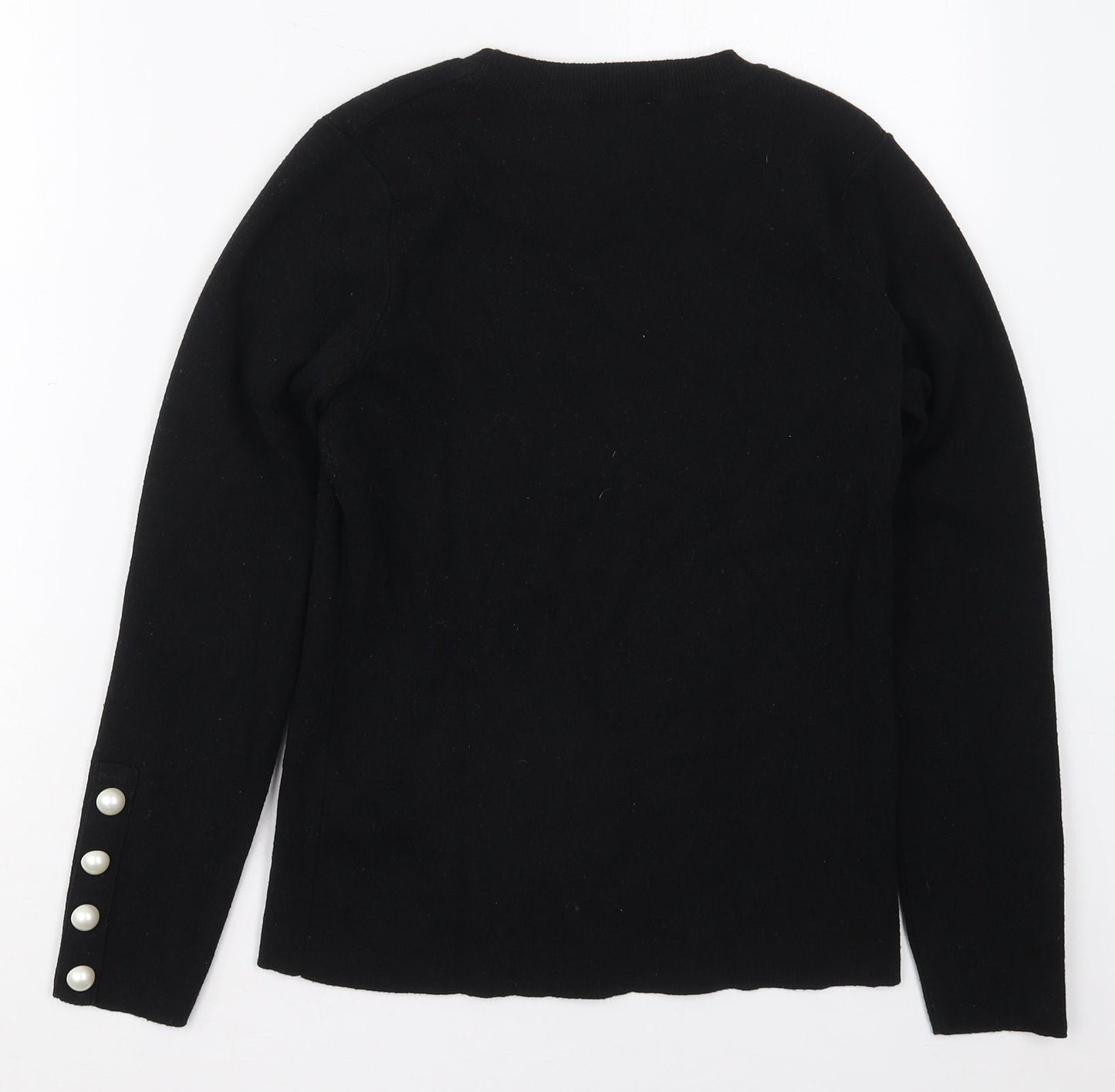 Savior Womens Black Crew Neck  Viscose Pullover Jumper Size M