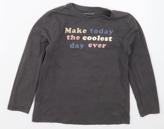 Primark Girls Grey  Cotton Basic T-Shirt Size 7-8 Years Crew Neck Pullover - Make Today The Coolest Day Ever