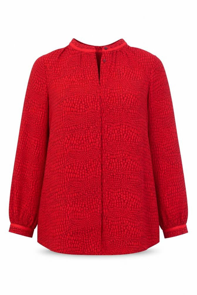 Paul Costelloe Womens Red Geometric Polyester Basic Blouse Size 12 Collared