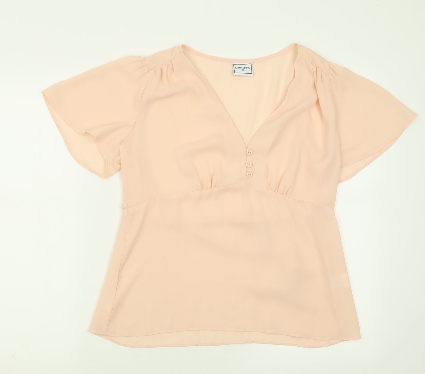 Contempo Womens Pink  Polyester Basic T-Shirt Size 10 V-Neck