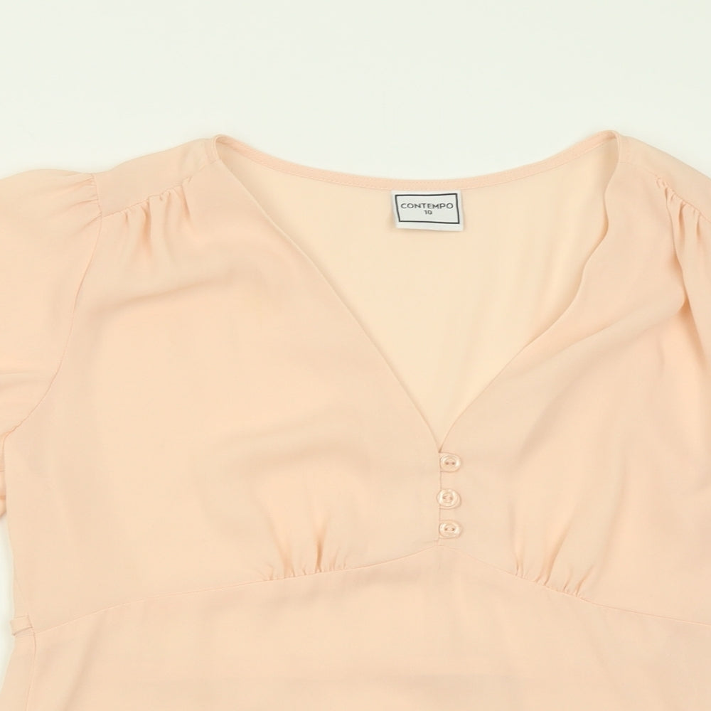 Contempo Womens Pink  Polyester Basic T-Shirt Size 10 V-Neck