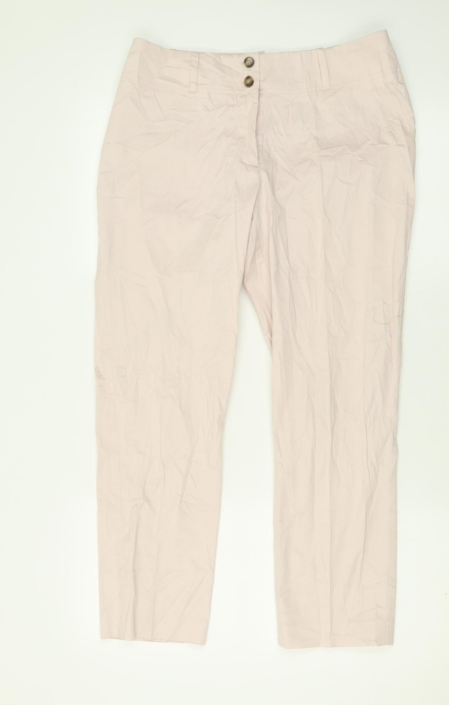 H&M Womens Pink  Cotton Trousers  Size 12 L26 in Regular Button