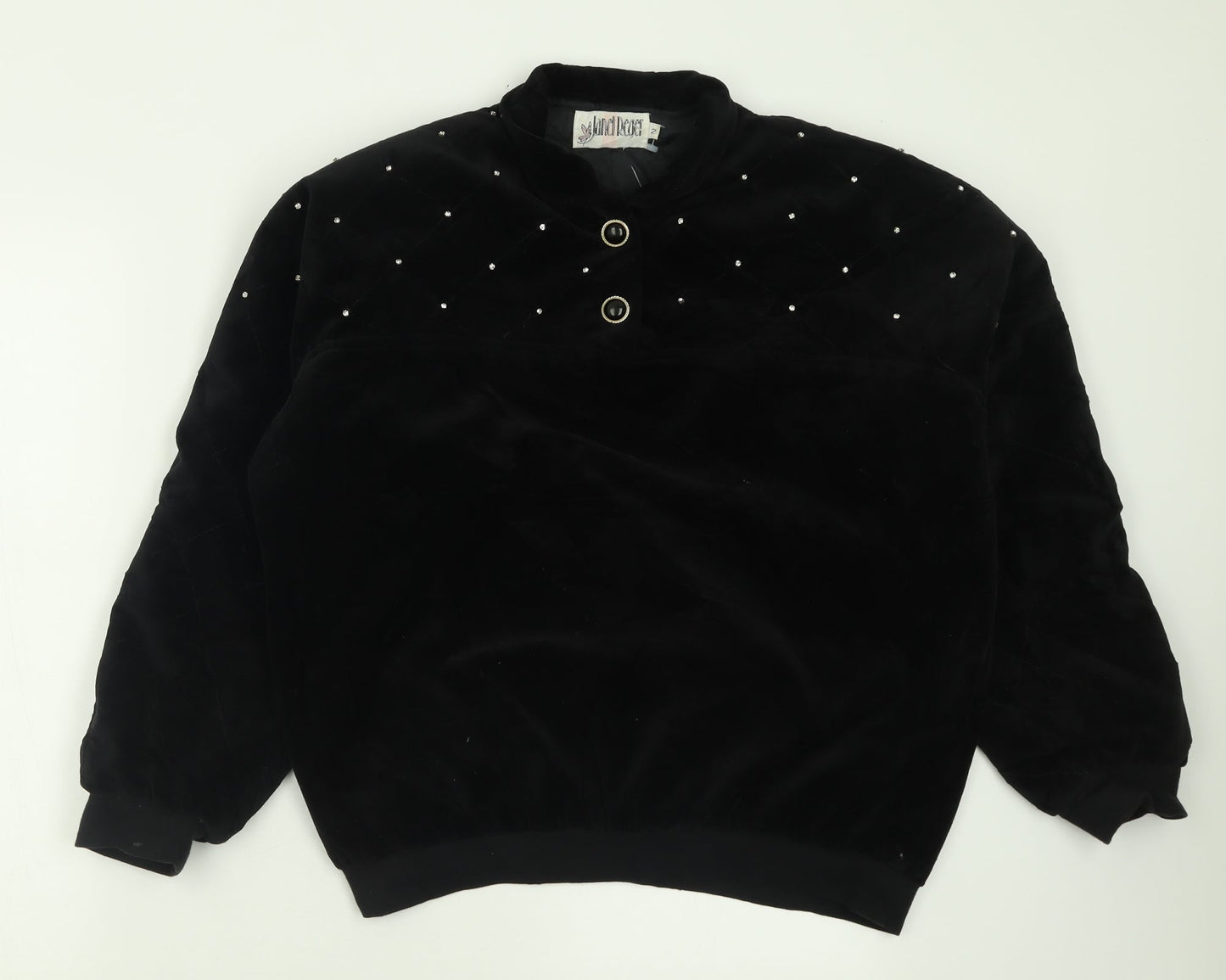 Janel Reger Womens Black Collared  Cotton Pullover Jumper Size M