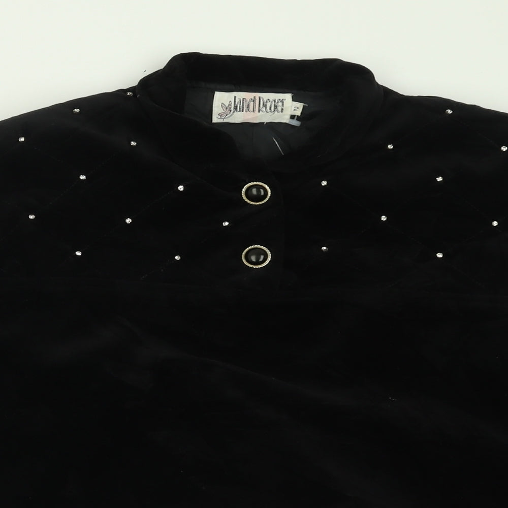 Janel Reger Womens Black Collared  Cotton Pullover Jumper Size M