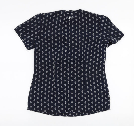 Alexandra Womens Blue Geometric Polyester Basic Blouse Size 6 Round Neck