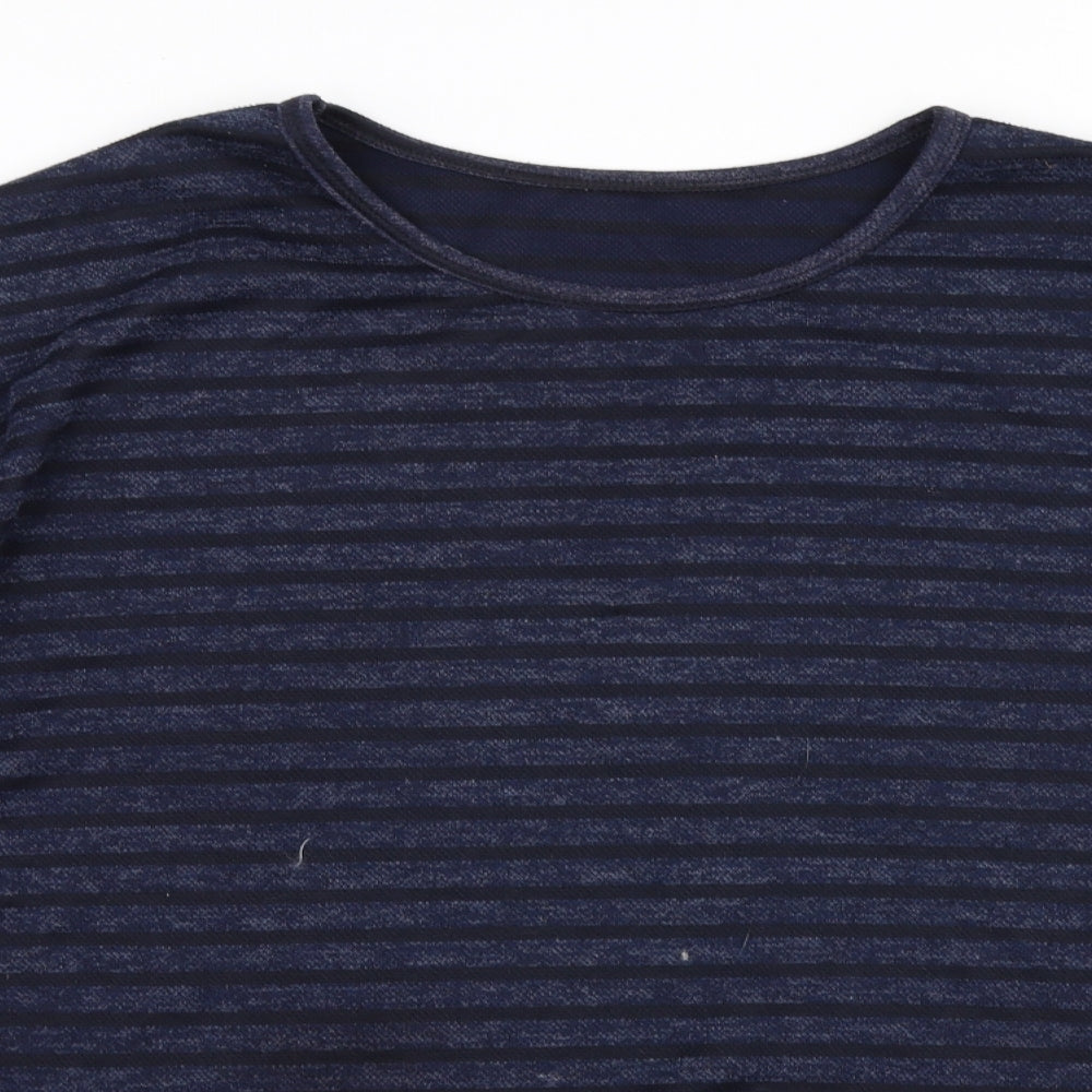 Preworn Womens Blue Round Neck Striped Polyester Pullover Jumper Size 12
