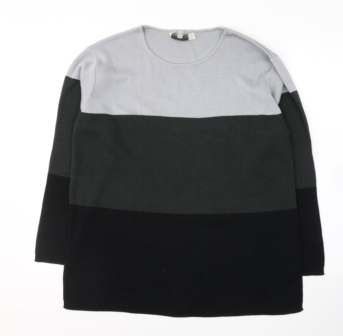 Carolyn Taylor Womens Black Round Neck Striped Acrylic Pullover Jumper Size S   - side slits