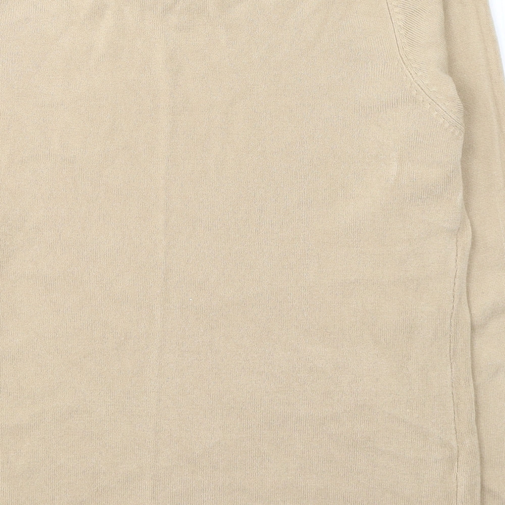 //Text Womens Beige Round Neck  Acrylic Pullover Jumper Size M
