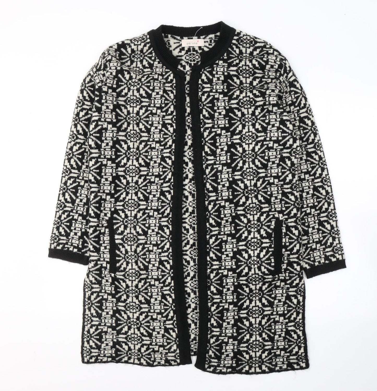 Per Una Womens Black V-Neck Geometric Acrylic Cardigan Jumper Size S