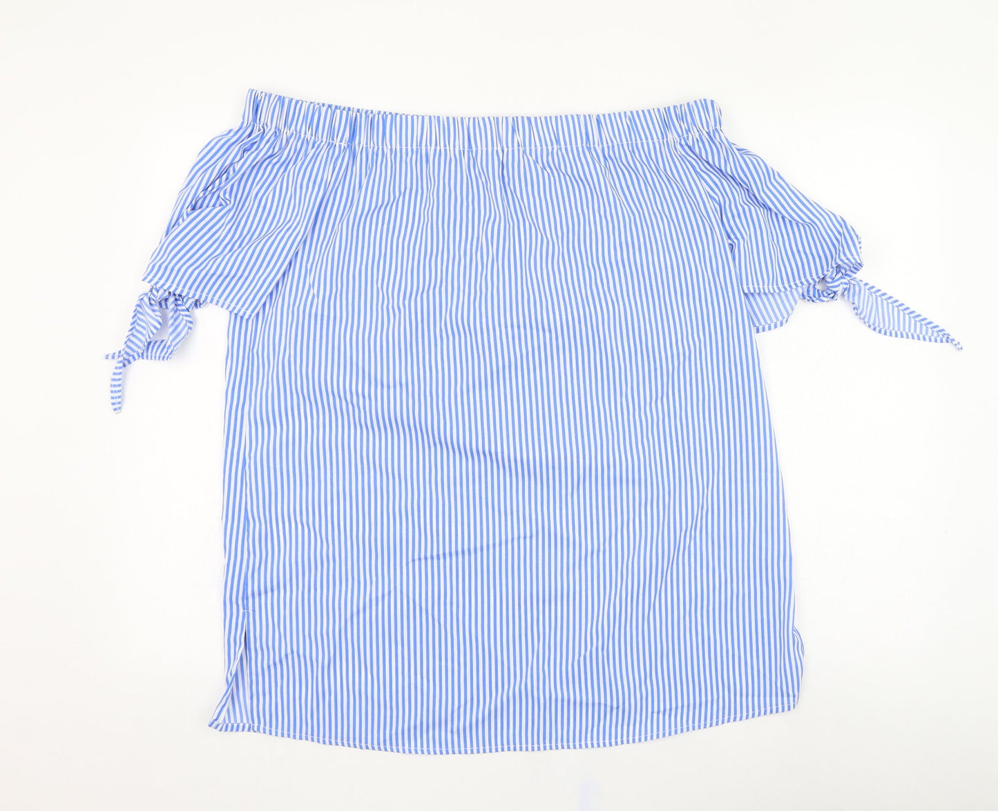 Pep&co Womens Blue Striped Polyester Basic Blouse Size 14 Off the Shoulder