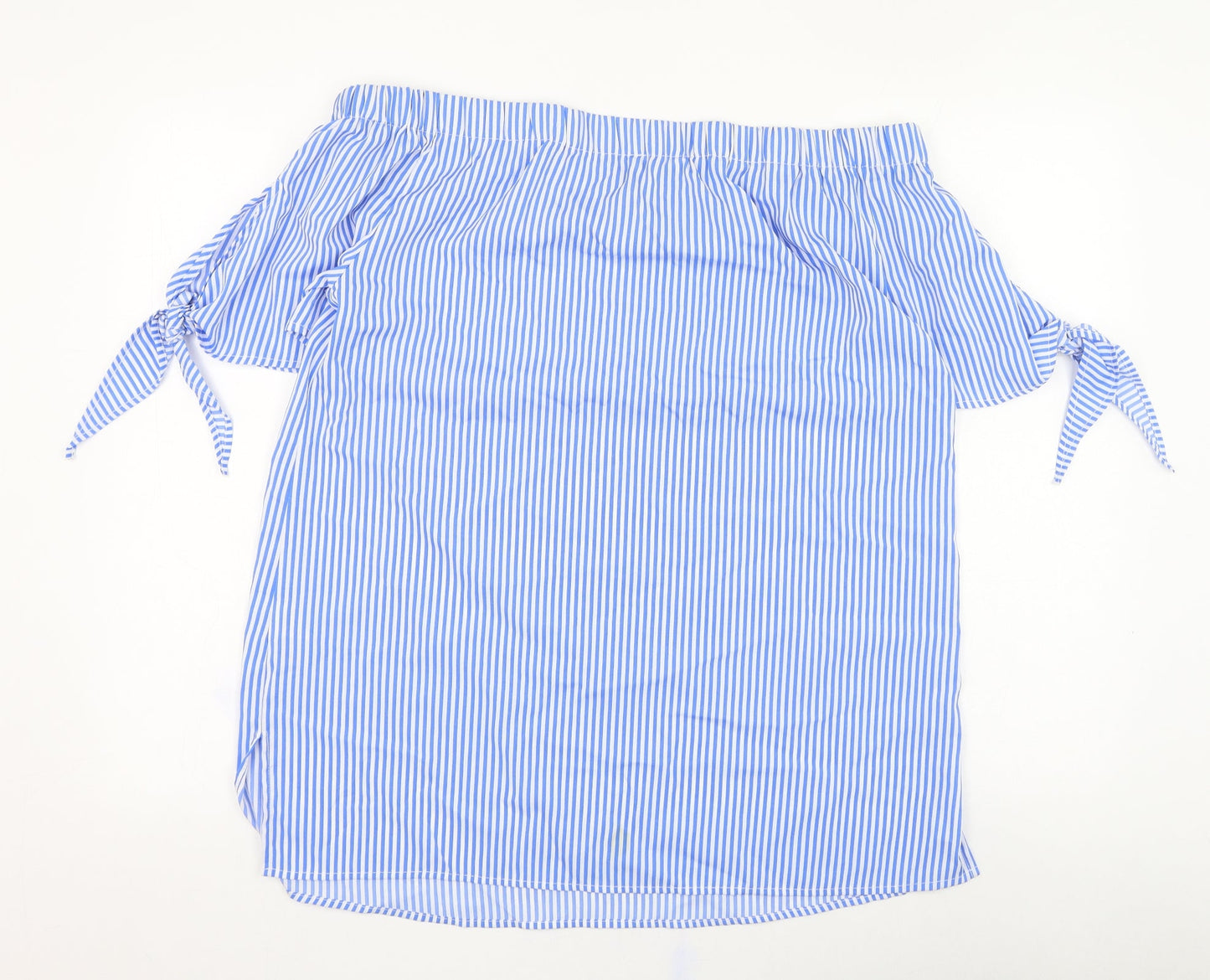 Pep&co Womens Blue Striped Polyester Basic Blouse Size 14 Off the Shoulder