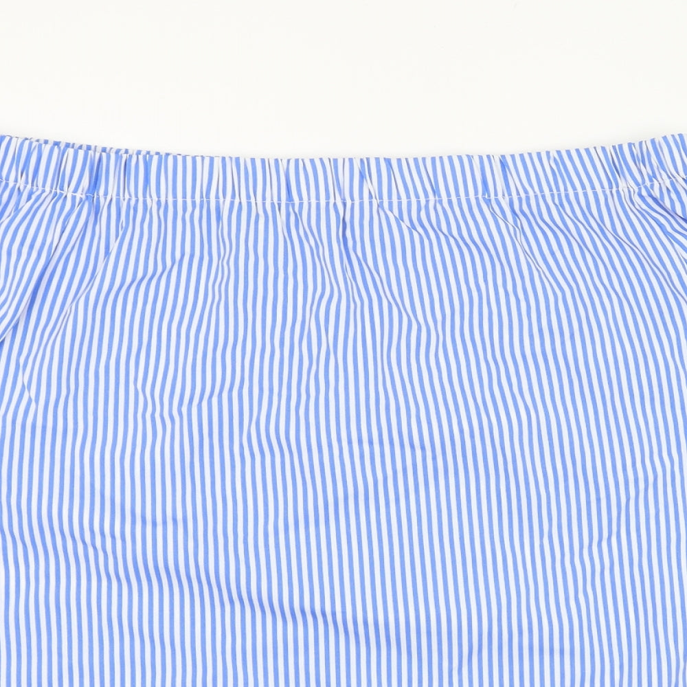 Pep&co Womens Blue Striped Polyester Basic Blouse Size 14 Off the Shoulder