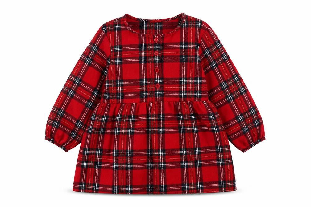 Primark Girls Red Check Polyester Skater Dress  Size 24 Months  Round Neck Button