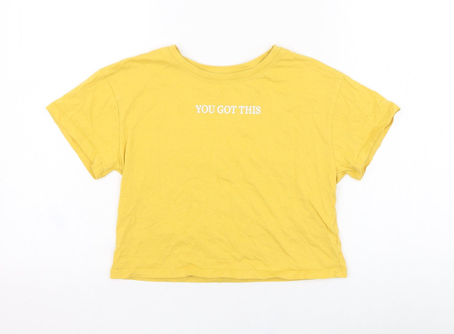 Primark Girls Yellow  Polyester Basic T-Shirt Size 11-12 Years Round Neck Pullover - You've got this