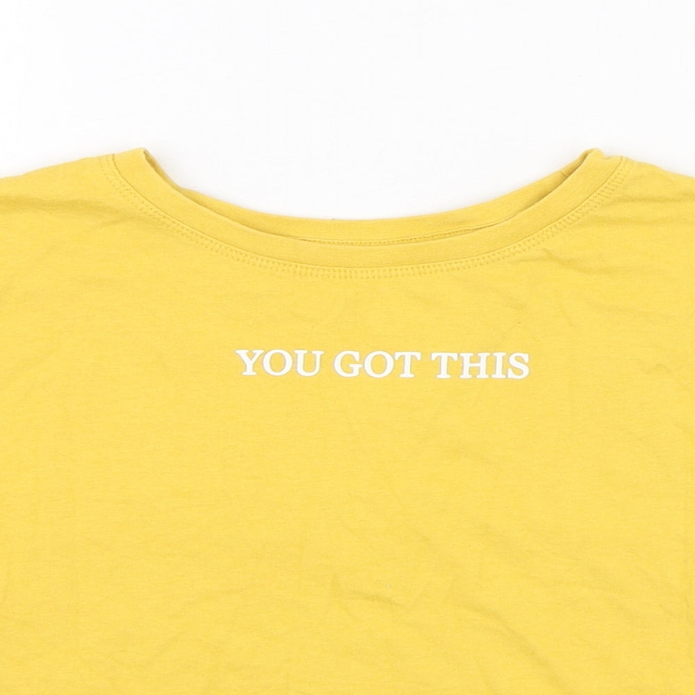 Primark Girls Yellow  Polyester Basic T-Shirt Size 11-12 Years Round Neck Pullover - You've got this