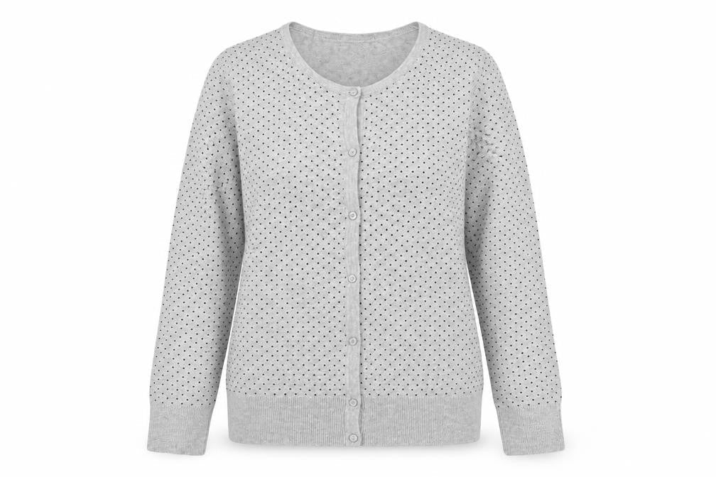 Kiabi Womens Grey Crew Neck Polka Dot Cotton Cardigan Jumper Size M