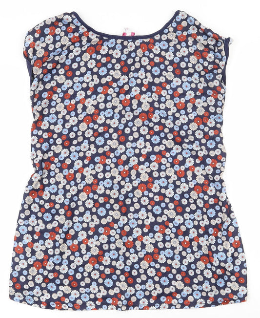 Red Herring Womens Blue Floral Polyester Basic T-Shirt Size 10 Round Neck