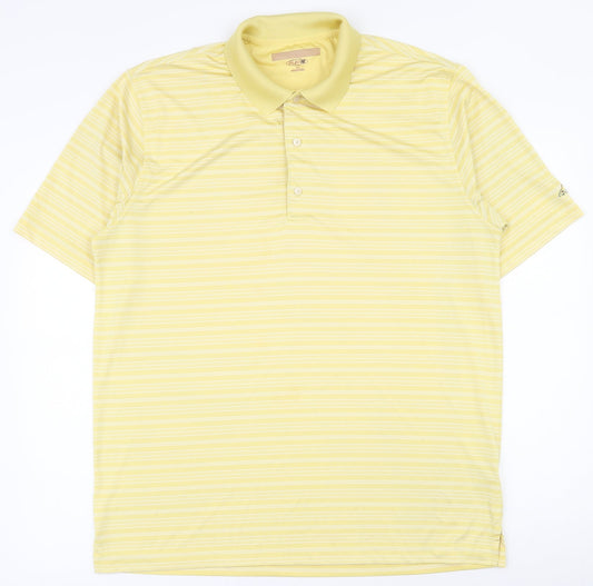 play dry Mens Yellow Striped Polyester  Polo Size L Collared Button