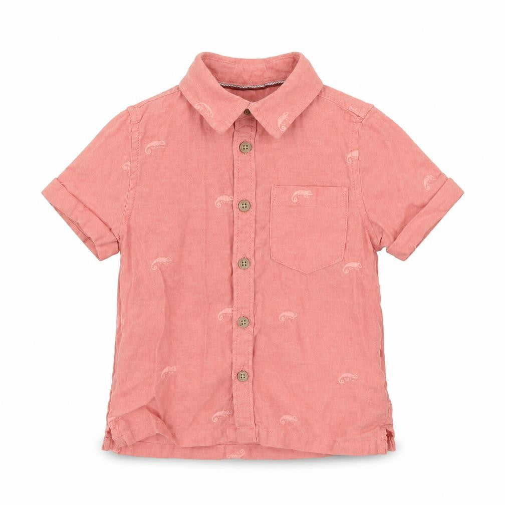 Marks and Spencer Boys Pink Geometric Flax Basic Button-Up Size 12-18 Months Collared Button