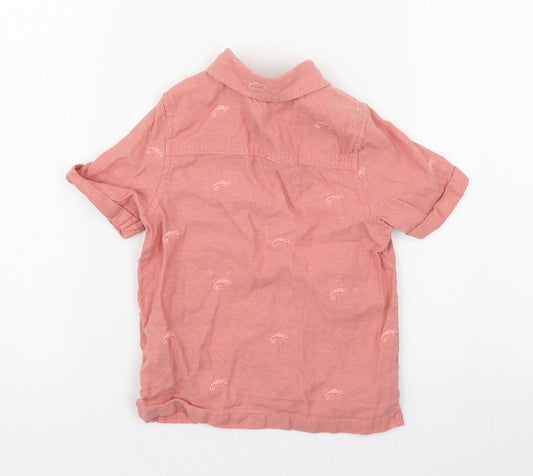 Marks and Spencer Boys Pink Geometric Flax Basic Button-Up Size 12-18 Months Collared Button
