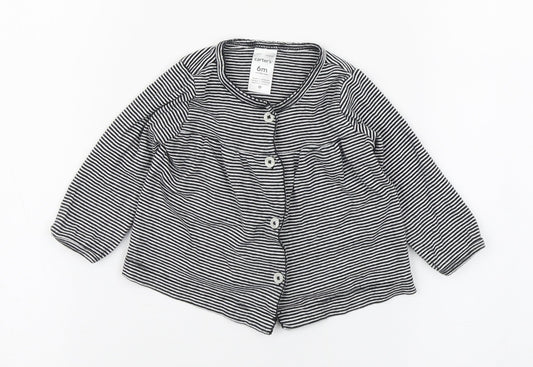 Carters Girls Black Striped 100% Cotton Basic T-Shirt Size 6-9 Months Round Neck Button