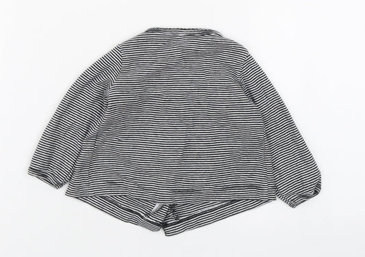 Carters Girls Black Striped 100% Cotton Basic T-Shirt Size 6-9 Months Round Neck Button