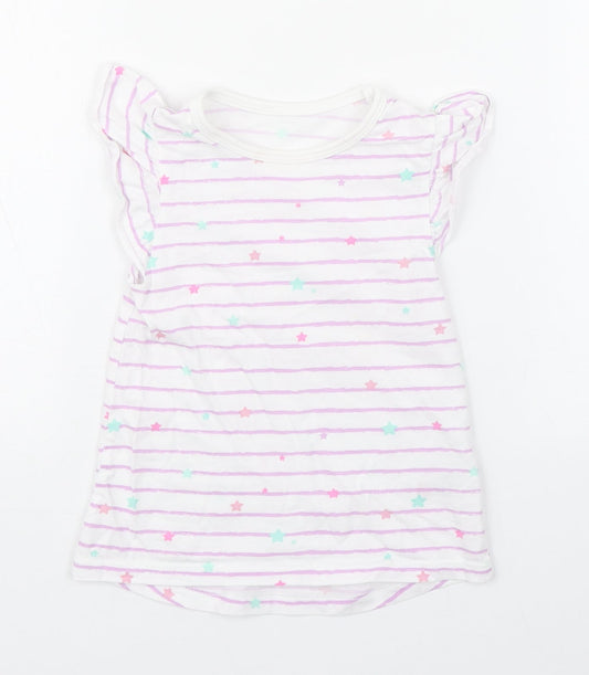 Dunnes Stores Girls Purple Striped 100% Cotton Basic T-Shirt Size 12-18 Months Round Neck Pullover