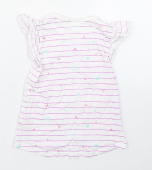 Dunnes Stores Girls Purple Striped 100% Cotton Basic T-Shirt Size 12-18 Months Round Neck Pullover