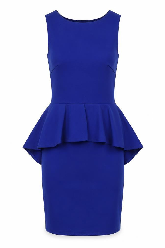 A Wear Womens Blue  Polyester Pencil Dress  Size 8  Scoop Neck Zip - Hip Ruffle