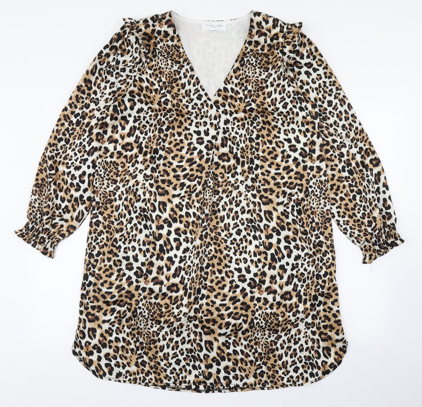 L'Atelier du Vin Womens Brown Animal Print Polyester A-Line  Size S  V-Neck Pullover