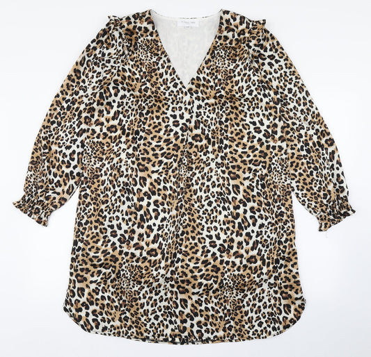 L'Atelier du Vin Womens Brown Animal Print Polyester A-Line  Size S  V-Neck Pullover