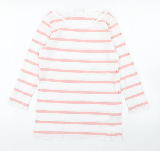 VILA Womens White Striped 100% Cotton Basic T-Shirt Size M Boat Neck