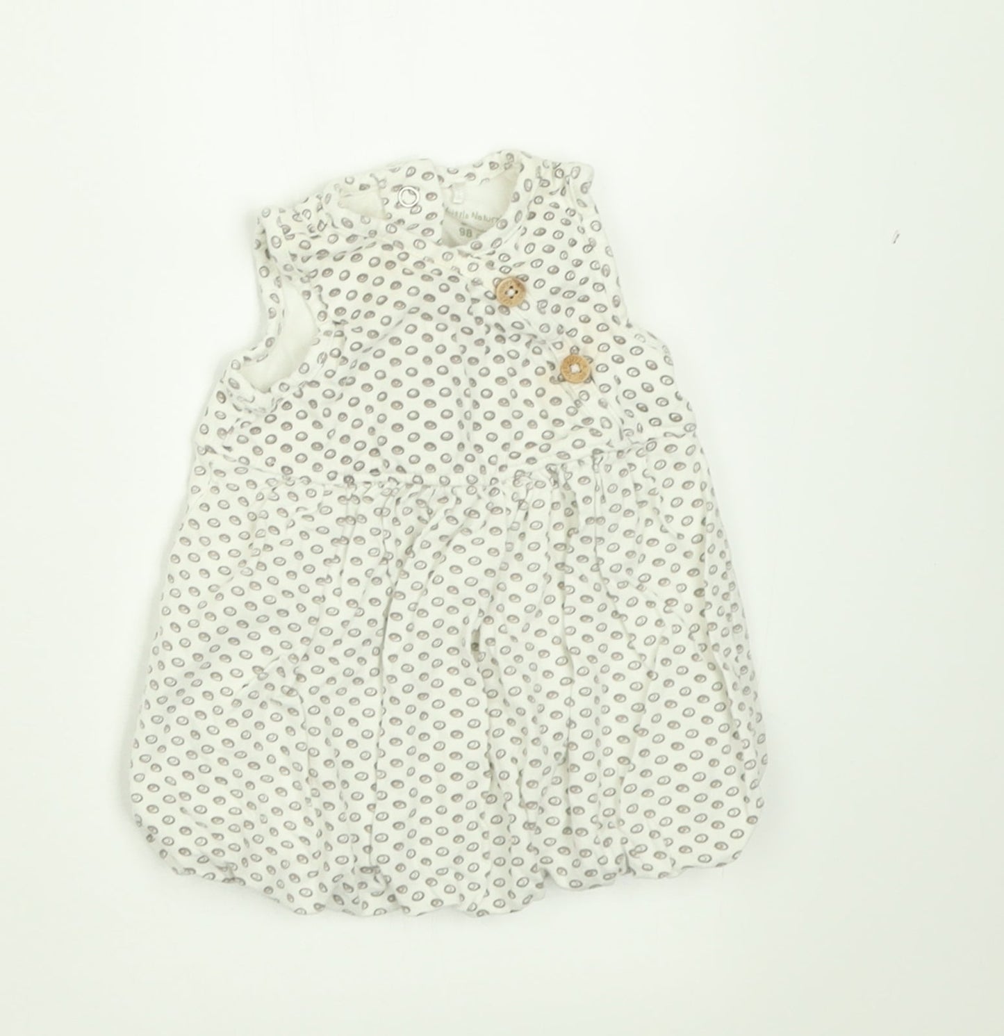 LITTLE NATURAL COLLECTION Girls White Geometric Cotton A-Line  Size 0-3 Months  Crew Neck Button