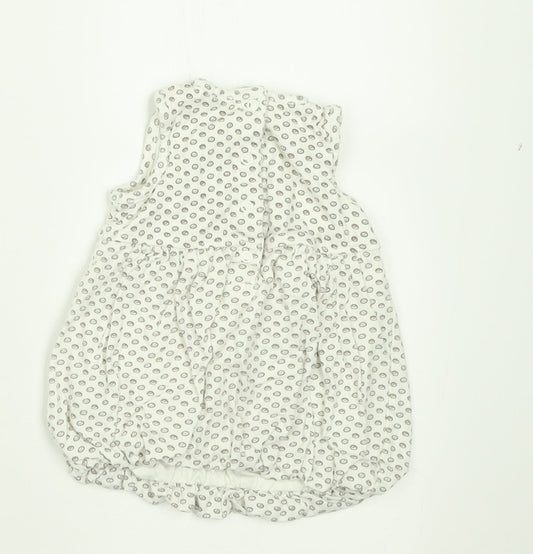 LITTLE NATURAL COLLECTION Girls White Geometric Cotton A-Line  Size 0-3 Months  Crew Neck Button