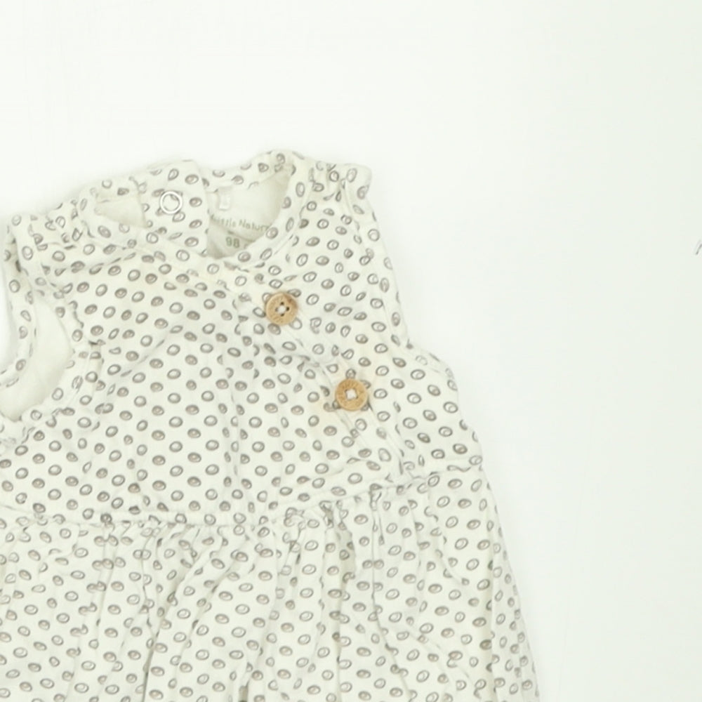 LITTLE NATURAL COLLECTION Girls White Geometric Cotton A-Line  Size 0-3 Months  Crew Neck Button
