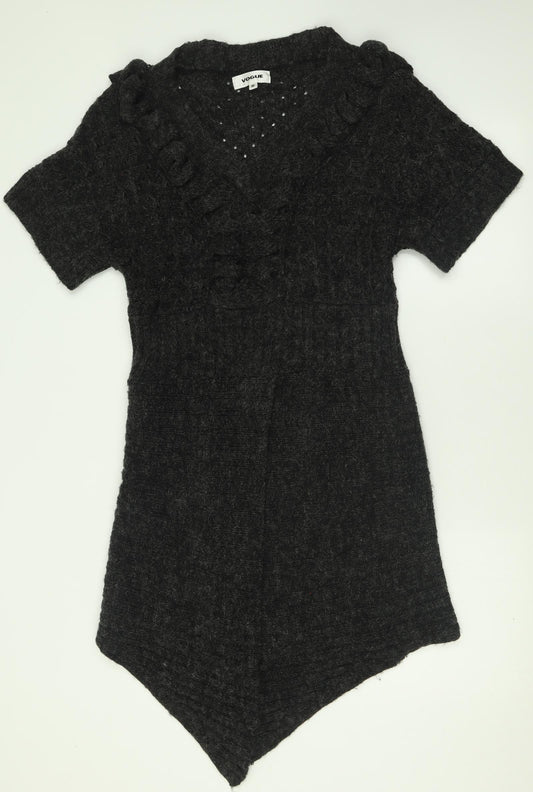 Vogue Womens Grey  Acrylic Jumper Dress  Size M  V-Neck Pullover