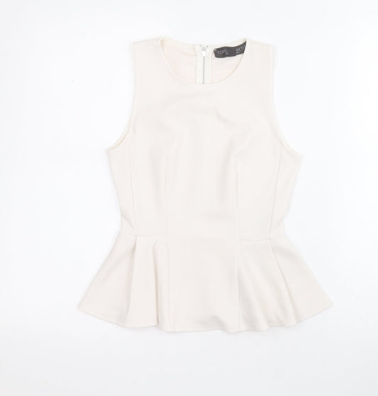 Topshop Womens White  Polyester Basic Blouse Size 6 Round Neck - Peplum