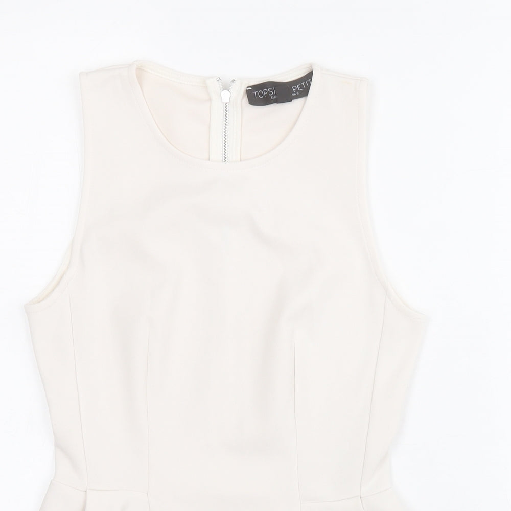 Topshop Womens White  Polyester Basic Blouse Size 6 Round Neck - Peplum