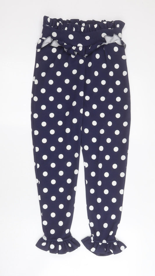 PRETTYLITTLETHING Womens Blue Polka Dot Polyester Cropped Trousers Size 6 L22 in Regular